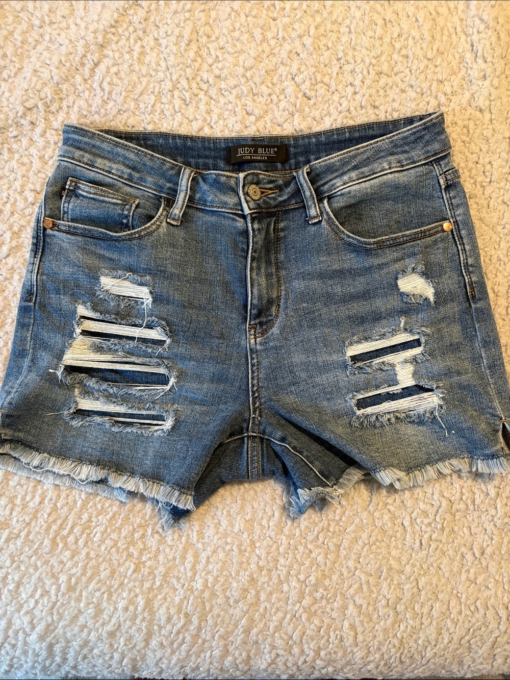 Judy Blue Light Blue Distressed Jean Shorts with Frayed Hem